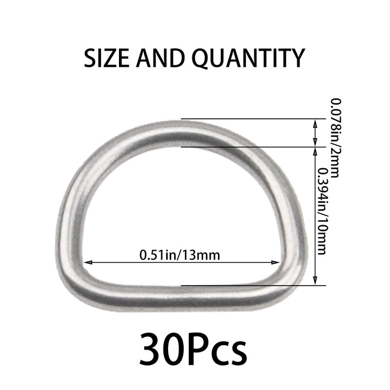 Rrina 30Pcs 304 Stainless Steel Welded Heavy D-Rings for Hand DIY Accessories Hardware Bags Ring Dog Leashes Dee Ring (1/2inch) - Image 2